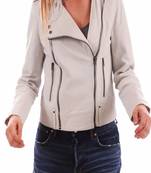 Women's genuine lambskin white leather jacket motorcycle biker jacket-c005