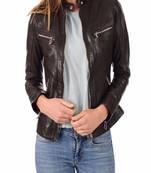 women's black lambskin leather biker jacket classic moto zip style premium