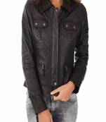 women's black lambskin leather biker jacket classic moto zip style exclusive