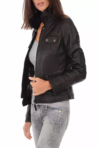 women's black lambskin leather biker jacket classic moto zip style exclusive