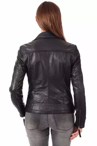 women's black lambskin leather biker jacket classic moto zip style modern