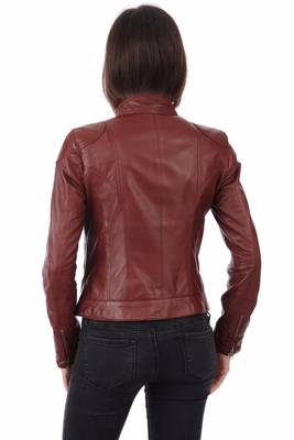 women's maroon lambskin leather biker jacket classic moto zip style premium 2