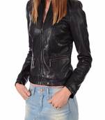 women's black lambskin leather biker jacket classic moto zip style stylish