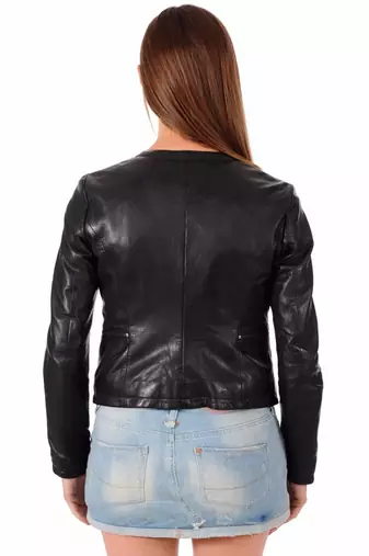 women's black lambskin leather biker jacket classic moto zip style stylish