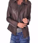women's brown lambskin leather biker jacket classic moto zip style