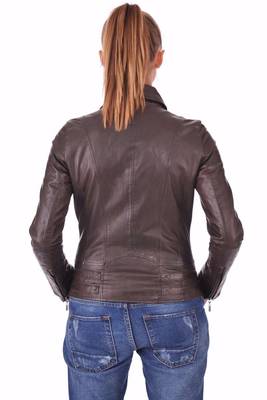 women's brown lambskin leather biker jacket classic moto zip style 3