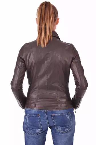 women's brown lambskin leather biker jacket classic moto zip style