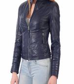 women's navy blue lambskin leather biker jacket classic moto zip