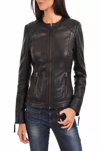 Women's genuine lambskin black leather jacket motorcycle biker jacket-c013