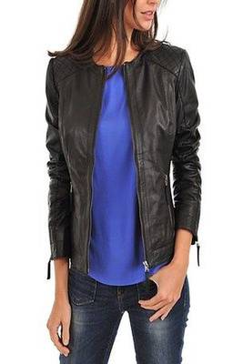 women's black lambskin leather biker jacket classic moto zip style authentic 2