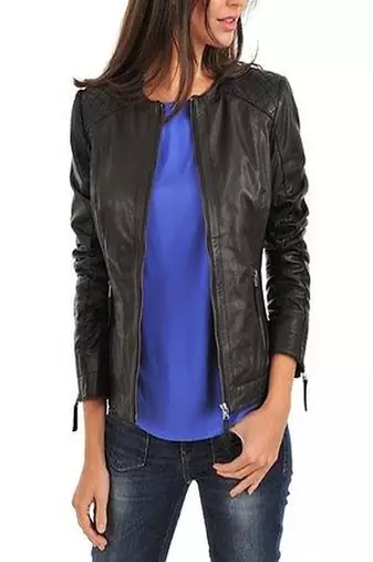women's black lambskin leather biker jacket classic moto zip style authentic