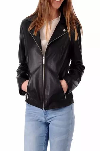 Women's genuine lambskin black leather jacket motorcycle classic jacket-c014