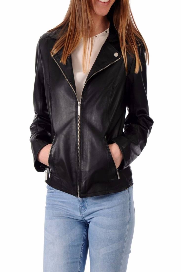 Women's genuine lambskin black leather jacket motorcycle classic jacket-c014