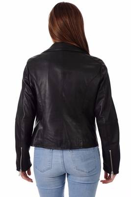 women's black lambskin leather biker jacket classic moto zip style genuine 2
