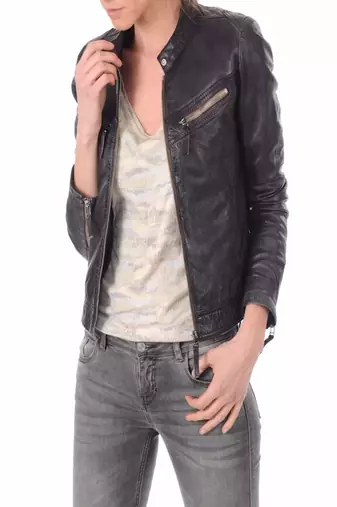 Women's genuine lambskin black leather jacket motorcycle classic jacket-c016