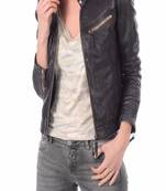 women's black lambskin leather biker jacket classic moto zip style superior