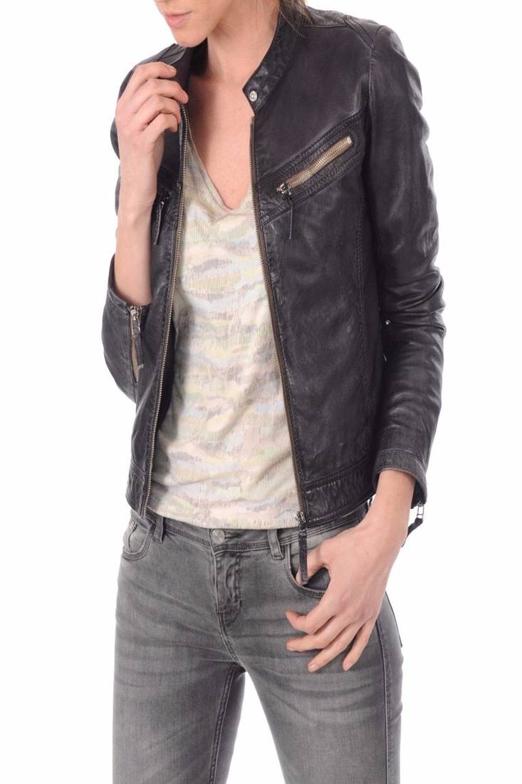 Women's genuine lambskin black leather jacket motorcycle classic jacket-c016