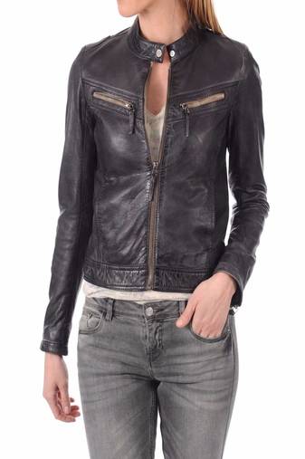 Women's genuine lambskin black leather jacket motorcycle classic jacket-c017