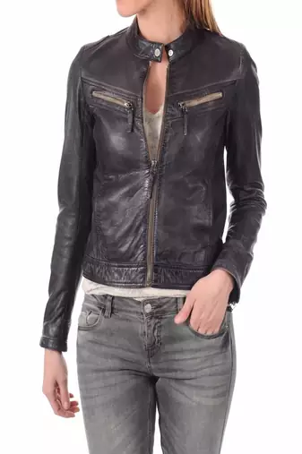 Women's genuine lambskin black leather jacket motorcycle classic jacket-c017