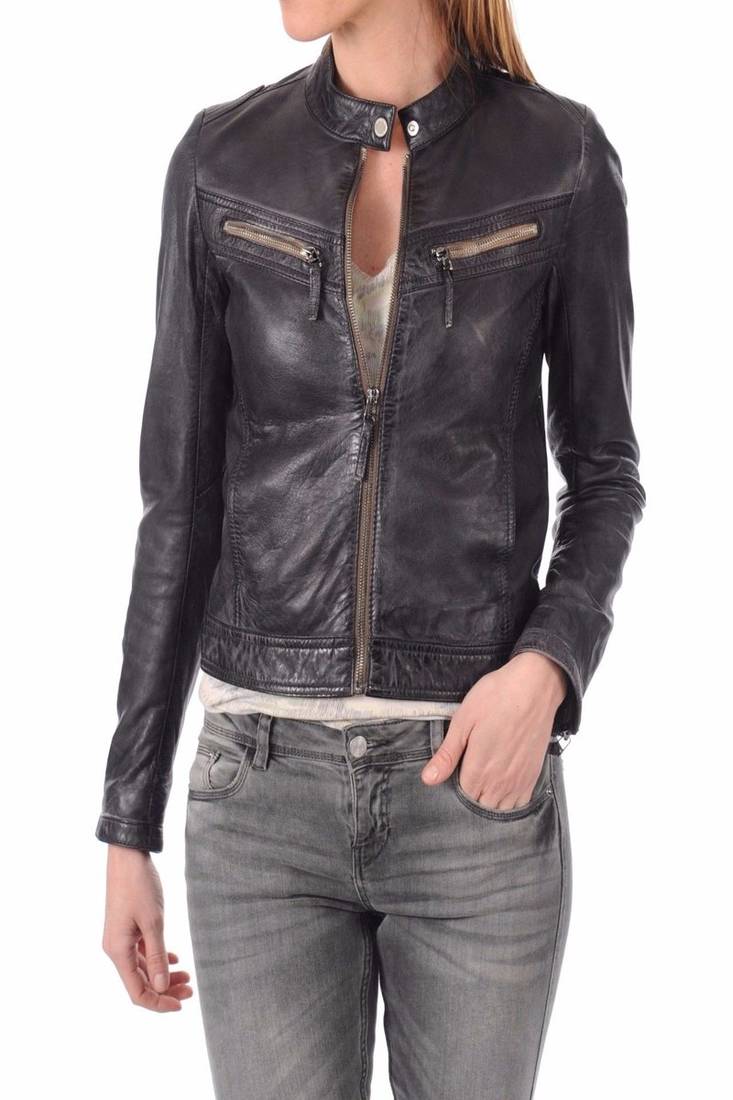 Women's genuine lambskin black leather jacket motorcycle classic jacket-c017