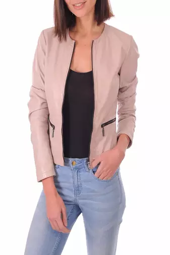 Women's genuine lambskin pink  leather jacket motorcycle classic jacket-c018