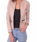 women's pink lambskin leather biker jacket classic moto zip style