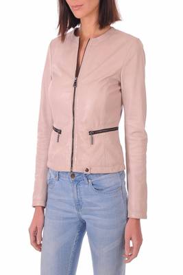 women's pink lambskin leather biker jacket classic moto zip style 2