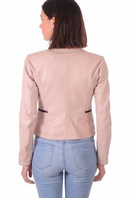 women's pink lambskin leather biker jacket classic moto zip style 3