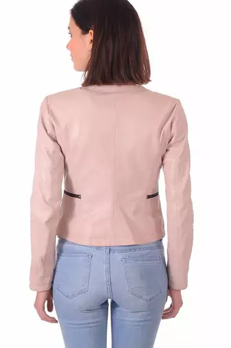 women's pink lambskin leather biker jacket classic moto zip style