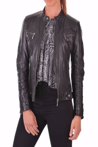 Womens genuine lambskin leather motorcycle slim fit designer ladies biker jacket-c020
