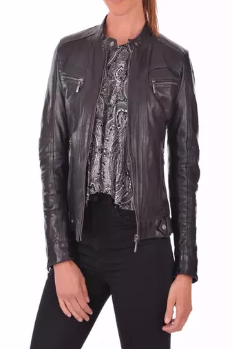 Womens genuine lambskin leather motorcycle slim fit designer ladies biker jacket-c020