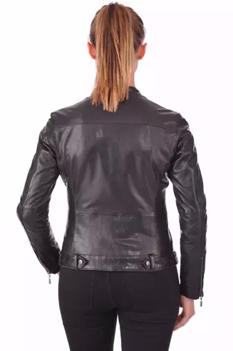 women's genuine lambskin leather biker jacket classic moto zip style authentic