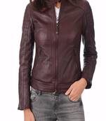 women's brown lambskin leather biker jacket classic moto zip style exclusive