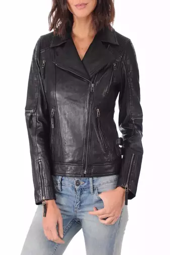 Womens genuine lambskin leather motorcycle slim fit designer ladies biker jacket-c022