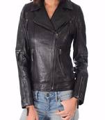 women's genuine lambskin leather biker jacket classic moto zip style genuine