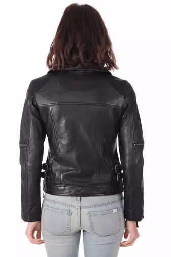 women's genuine lambskin leather biker jacket classic moto zip style genuine