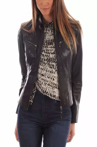 Womens genuine lambskin leather motorcycle slim fit designer ladies biker jacket-c023