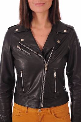 women's genuine lambskin leather biker jacket classic moto zip style refined 1