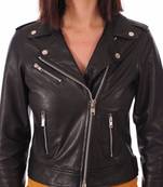 women's genuine lambskin leather biker jacket classic moto zip style refined