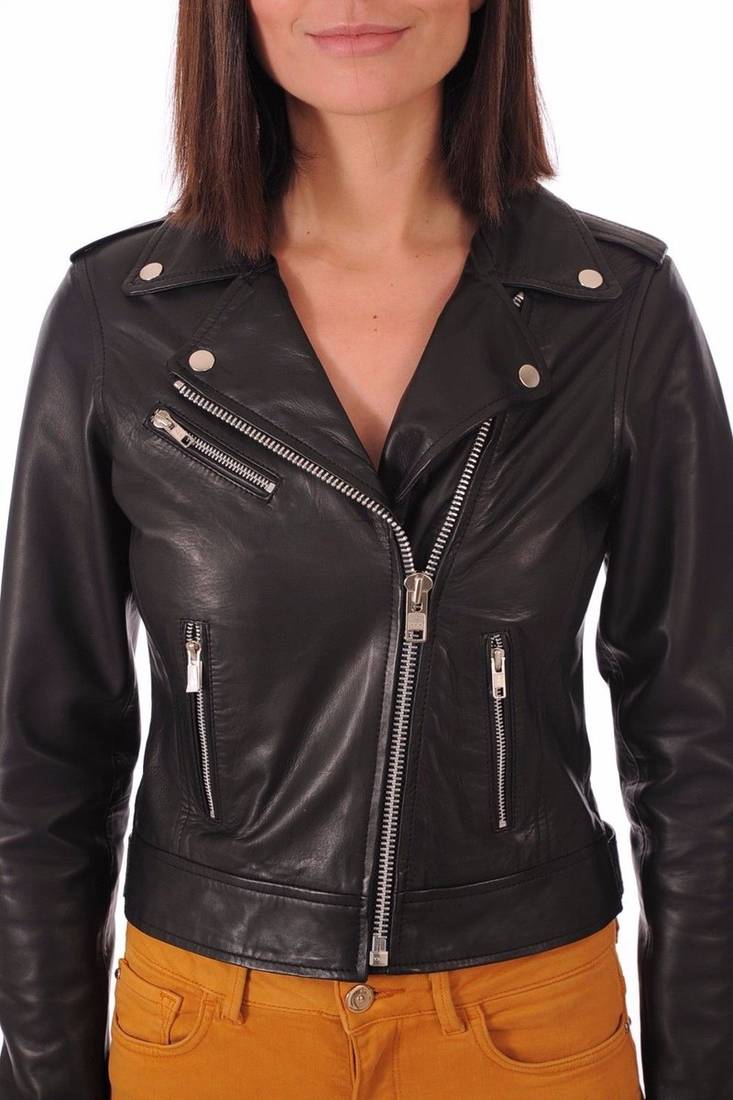 Womens genuine lambskin leather motorcycle slim fit designer ladies biker jacket-c024