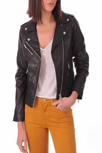 women's genuine lambskin leather biker jacket classic moto zip style refined