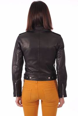 women's genuine lambskin leather biker jacket classic moto zip style refined 3