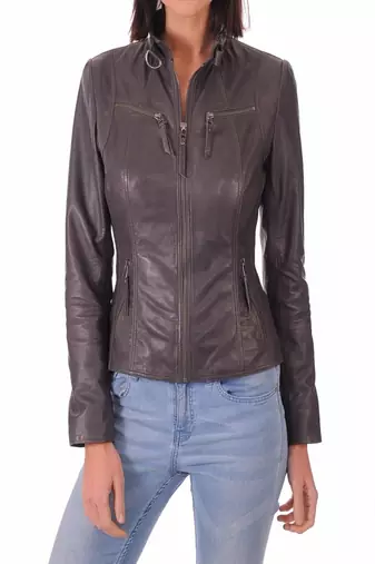 Womens genuine lambskin black leather motorcycle slim fit ladies biker jacket-c027