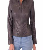 women's black lambskin leather biker jacket classic moto zip style elegant