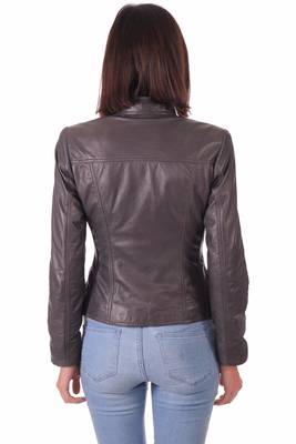 women's black lambskin leather biker jacket classic moto zip style elegant 2