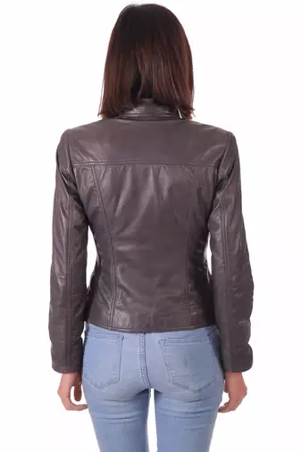women's black lambskin leather biker jacket classic moto zip style elegant