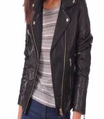 women's black lambskin leather biker jacket classic moto zip style sophisticated