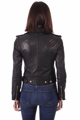 women's black lambskin leather biker jacket classic moto zip style sophisticated 2