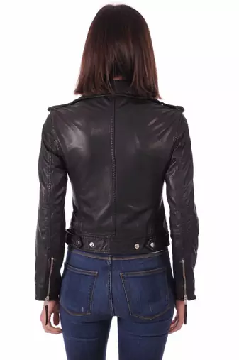 women's black lambskin leather biker jacket classic moto zip style sophisticated