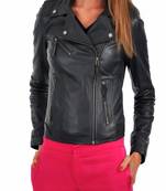 women's black lambskin leather biker jacket classic moto zip style classic